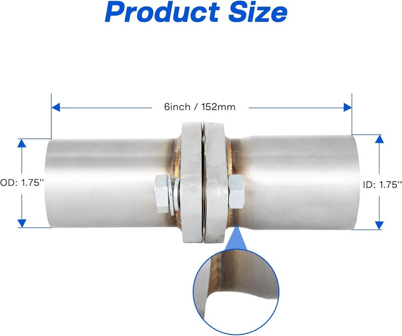 SVULK Exhaust Flange Repair Pipe Kit, 1.75" ID/45mm to 1.75" OD with Stainless Steel Gasket Pipe and 2 Bolt, Quick Fix Flange Pipe Joint, Universal Fitment - Image 2